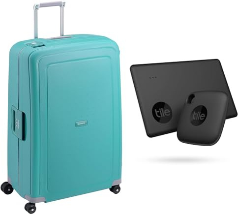 Samsonite S'Cure - Spinner XL Suitcase, 81 cm, 138 L, with 4 Wheels, Blue (Aqua Blue) & Tile Bluetooth Item Finder Set