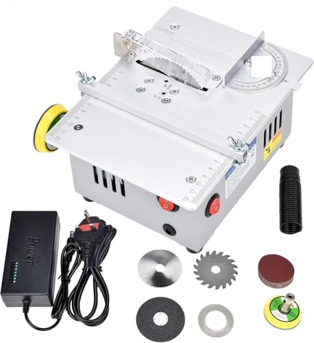 Banco sega da banco per tagli angolari, Sega circolare da tavolo for hobby con goniometro, sega circolare HSS da 3 pollici, alimentatore da 96 W,