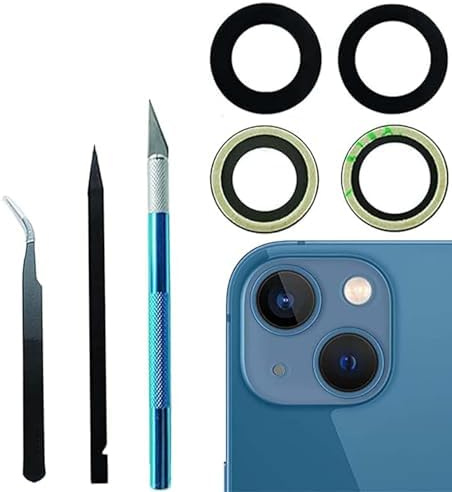 LiXiongBao 2 pz/set Posteriore Fotocamera Posteriore Vetro Lente di Ricambio per iPhone 13 e per iPhone 13 Mini con Adesivo Preinstallato+Kit di Strumenti di Riparazione