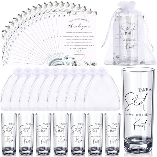 Sliner 100 Set Wedding Favors for Guests Bulk 2oz Acrylic Take a Shot We Tied the Knot Shot Glasses with Thank You Cards Organza Bags for Guest Souvenirs Wedding Gifts Newlyweds Bridal Shower Party