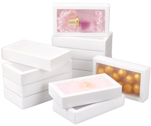 BENECREAT 12pcs weißes Papier Geschenk-Boxen, 16,2x9,2x3,2cm Schublade Boxen mit PVC-Fenster Abdeckung für Party Gunst Leckereien, Schmuck, Vorschlag Geschenk-Verpackung