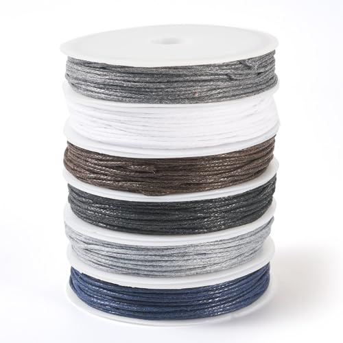 FASHEWELRY - Filo di cotone cerato da 1 mm, filo cerato in 6 colori, filo per perline, filo tondo multiplo rotondo per fai da te, forniture per la creazione di gioielli, bracciali, collane, lavori a