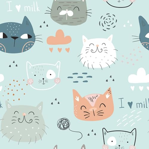 Wallderful Cat Wallpaper Stick and Peel Blue Contact Paper for Cabinets Cute Kitten Peel and Stick Countertops Self Adhesive Fun Animal Wallpapers for Dollhouse Nursery Pet Room Kids Doodle Style