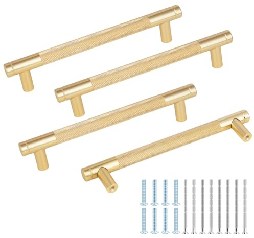flintronic 4 Stück Möbelgriffe Versteckter, Versteckt Modernes Möbelgriffe | mit 4 Schrauben, für Schlafzimmer Küche Kleiderschrank Lochmitte 128mm, Schrankgriffe Griffe für Kleiderschrank (Gold)