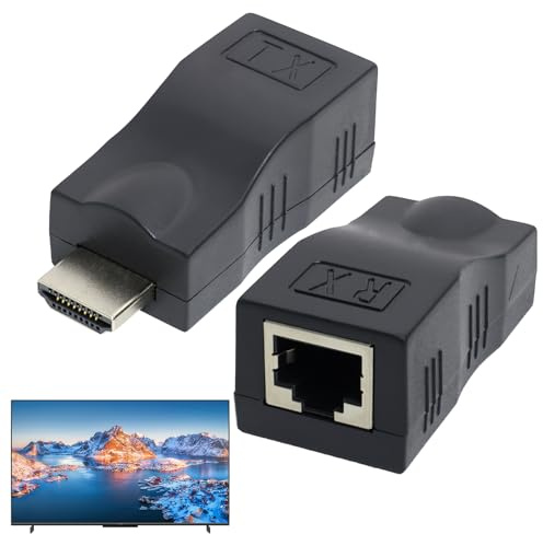 SopwMap HDMI auf RJ45 Netzwerk Extender Kit, RJ45 auf HDMI Netzwerk-Verlängerungskonverter Repeater, Videoübertragung, geeignet für HDTV, DVD, STB, Plug-and-Play, Unterstützt LPCM und DTS-HD