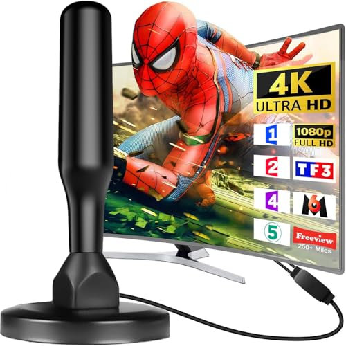 Antenna TV Interna 2025 Antenna TV Interna Amplificata Potente, Terrestre con 450 km di Ricezione con Base Magnetica, Amplificatore di Segnale Support 4K HD/1080P per HDTV (Piccolo)