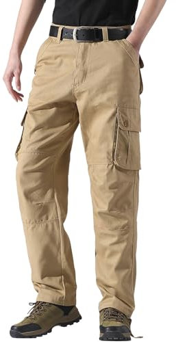 Herren Cargo-Stretchhose Premium Relaxed Fit Gerades Bein Outdoor Workout Regular Fit Hose mit Taschen Wanderhose Herren Elastisch (Khaki, L)