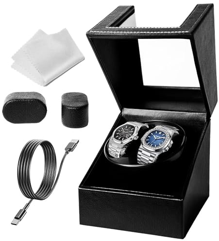 Vlocky Double Watch Winder Box with Mute Japanese Motor, Automatic Watch Winder for 2 Watches, Single Rotation Mode, USB Powered