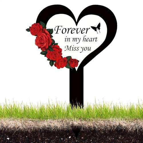 Decorazione per tomba, 2D, cimitero, acrilico, cuore e incrocio, memoriale, dolore, segni di tomba per esterni, terrazza, giardino
