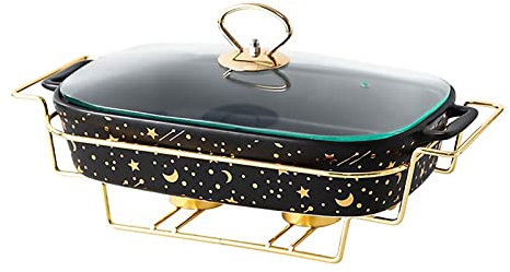 Ceramics Full Size Chafing Dish Buffet Set, Chafing rettangolari per Catering, Chafing Dish Set con Porta combustibile, Chafing Server con coperchi in Vetro, Scaldavivande per Feste, Nero, M