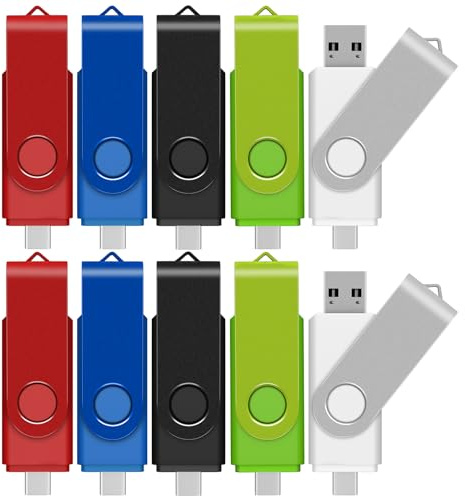 TEWENE USB C Stick 8GB 10er-Pack, USB 2.0 Speicherstick Flash Drive | Drehbares 2-in-1 USB-A & USB-C. Kompatibel mit Android Handy, Tablet und PC, einfache Datenübertragung, 5 Farben verfügbar