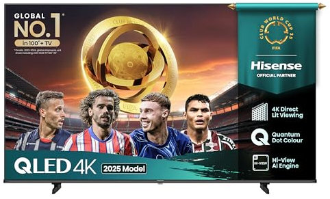 Hisense 75 75E7QTUK QLED Smart AI TV - 4K Direct Lit Viewing, Quantum Dot Colour, Hi-View AI Engine, Dolby Vision, Dolby Atmos with Freely, Disney +, YouTube, Netflix