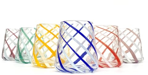 MAZZEGA ART & DESIGN - 6 coniques SPIRALS - en verre soufflé et travaillé à la main avec verre de Murano, ligne « Couleurs de Murano », 350 ml, Fabriqué en Italie