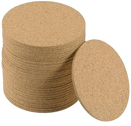 QUARKZMAN sous-Verres en liège Dessous de Plat en Bois pour Boissons, Ronds de 3,7 de diamètre, 0,12 d'épaisseur pour Bar à Domicile Cuisine Restaurant Laboratoire, Jaune, Lot de 30