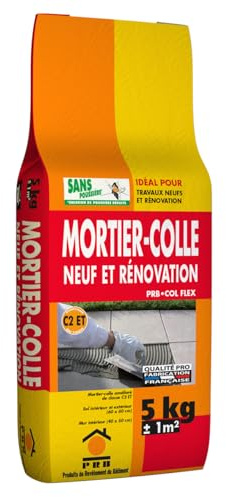 Mortier-Colle Neuf et rénovation Blanc 5kg - Haute Performance, Adhérence Renforcée - Pose de Carrelage, Faïence et Grès Cérame - Murs et Sols Intérieurs/Extérieurs