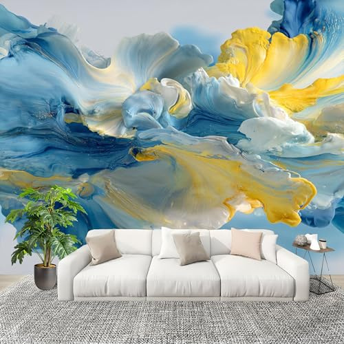 Arte Fluido Abstracto Fotomurales Pared Papel Pintado 400x280 cm Azul Y Blanco Tejido No Tejido Fotomurales Dormitorio Para la sala Decoración de pared tipo póster Fondo De Pantalla