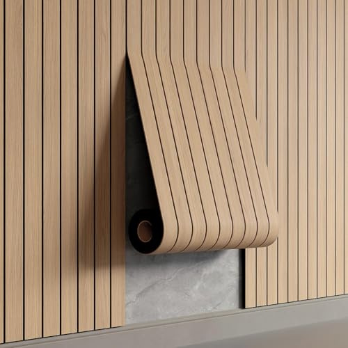 AMIGO Paneles acústicos de chapa de madera autoadhesivos,1,2 m² - 1 unidad 300 x 40 x 0,3 cm Paneles de pared 3D con aspecto de madera,acústico y decoración de paredes, salón,oficina,Color roble claro