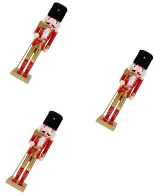 PRETYZOOM 3 Piezas Adorno de Cascanueces Decoraciones navideñas de estatuilla de Cascanueces de Navidad Madera Rojo