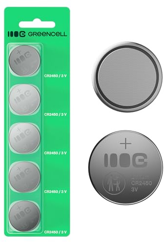 Green Cell CR2450 Lot de 5 Piles Bouton au Lithium 3 V 600 mAh | Alimentation Fiable et Durable pour Clés de Voiture, Télécommandes, Montres et électroniques.