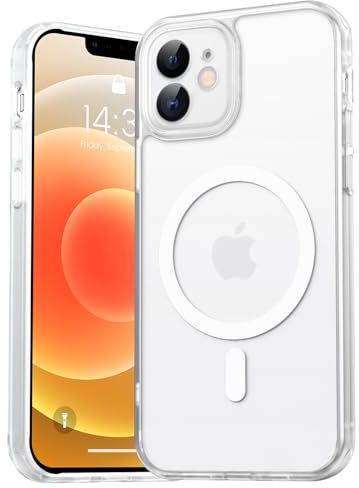 EASDNB für iPhone 12 Hülle für Magsafe mit Kameraschutz, Magnetisch Handyhülle für iPhone 12 Stoßfeste Kratzfeste Durchscheinende Matt Rückseite Schutzhülle für iPhone 12, Transparent Weiße