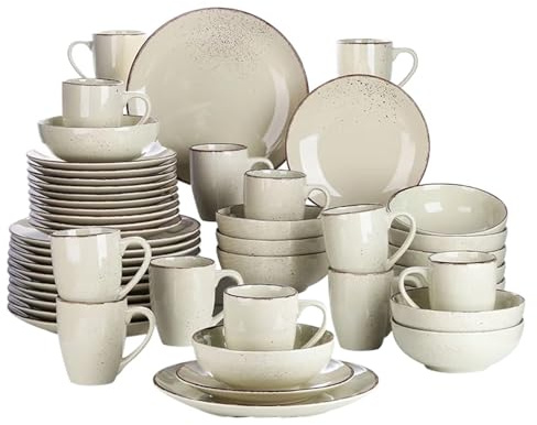 Dinner Set 16/32/48-Piece Stoneware Ceramic Dinnerware Set with Dinner Plate,Dessert,800ml Bowl, Mug Tableware(48-PIECE)
