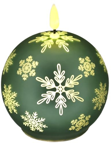 LED-Kugelkerze aus Glas mit Schneeflocken-Motiv und Timer 10cm LED-Kerze elektrisch Warmweiß Lichter Deko Adventskerzen Adventskranz Kranz Weihnachtsdeko Geschenkidee geruchslos tropflos flammenlos