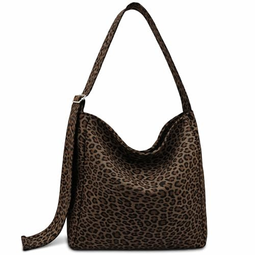 Gluckstar Shopper Tasche Damen Mittelgroß In Wildleder Optik Mit Leo Print, Tote Bag Damen, Schultertasche, Vielseitige Umhängetasche Für Alltag, Büro, Shopping Und Reise (Braun)
