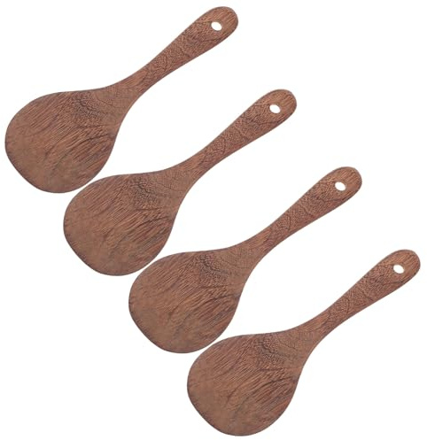 LOLIPPYY 4 Pezzi cucchiaio per cuociriso utensili da cucina in legno spatola da cucina mestolo in legno Servire il cucchiaio spatola di noce cucchiai mescolando pala di riso Brown