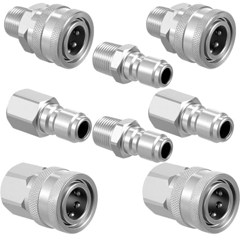 Afcabakila 8PCS 3/8 Inch Pressure Washer Quick Connect Fittings Kit, Stainless Steel Male and Female NPT Thread Quick Connect Hose Fittings Adapter Set