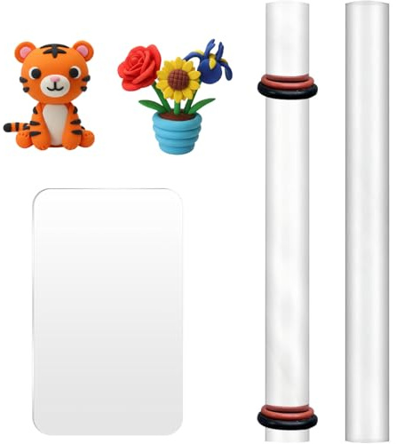 Polymer Clay Tools Kit, Acrylic Clay Rollers with Sheet, Clear Acrylic Board and 2 Rolling Pin with 2 Thickness Rings, Used for Shaping DIY Clay Crafts and Reshaping Clay