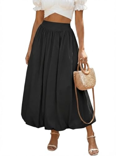 SKAYS Women's 2026 Bubble Skirt Balloon Drop Waist Maxi Long A Line Elastic High Waisted Puffy Summer Skirt with Pockets Black