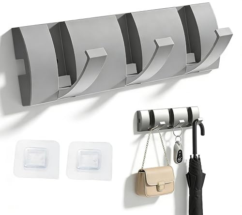 LAIYORA Garderobenleiste mit 3 Klappbaren Haken Wandmontage Selbstklebend & Schrauben Platzsparende Klapphaken aus Extra Dickem ABS für Bad Tür Flur Gunmetal
