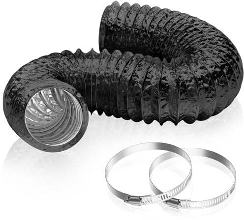 HG Power 150mm Air Ducting 2.5m Aluminium Foil with 2 Clamps for HVAC | 6 Inch Heat Resistant Vent Hose, Flexible pipe for Cooker Hood, Extractor Fan, Tumble Dryer, Air Conditioner, Black