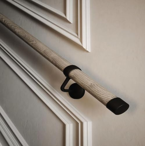 Woodworx Oak & Nickel Indoor Stair Handrail Kit, 3.6m, Driftwood, Grey | Complete box set includes all wall brackets and end caps, with no rail drilling required for quick assembly.