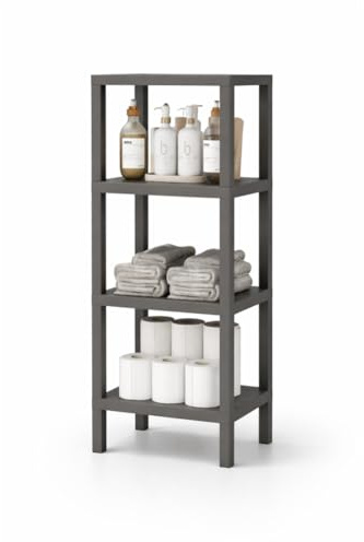 sugodesign Ombeg 4-stöckiges Regal, Weiß/Grau/Schwarz, Kunststoff, Rechteckig, Freistehend, Modern, Mehrzweck-Organizer für Bad, Küche, Wohnzimmer (grau)