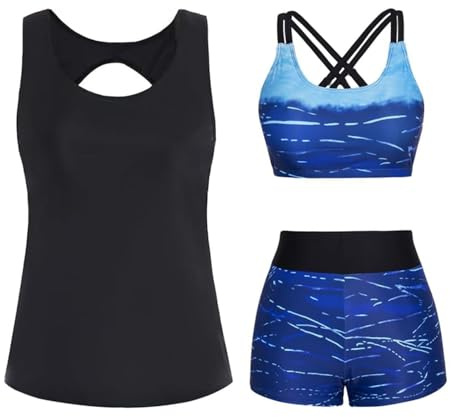 Bikini Mujer con Realce Tankini para Mujer, Conjunto De Tankini Adelgazante, Traje De Baño Dos Piezas, Dos Piezas Conjunto Push Up con Control Abdomen para Mosaico