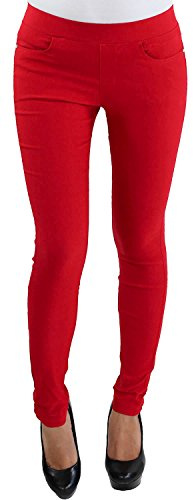 Sotala Damen Skinny Jeggings Röhrenhose Slim Fit Stoff Stretchhose Hüfthose Damenhose Treggings Legging Leggins Jeans Look Optik Hose in vielen Farben Rot XXL/44