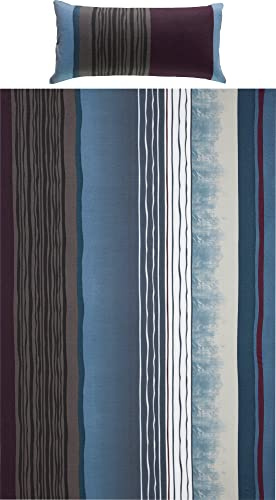 REDBEST Bettwäsche, Bettgarnitur Single-Jersey blau-anthrazit Größe 40x80 cm / 135x200 cm - Wendekissenbezug, temperaturausgleichend, bügelfrei, mit Reißverschluss