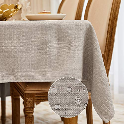 WAITER TREE Table Cloth 140x180 cm Rectangular Wipe Clean Table Cover, Cream Faux Linen Wipeable Waterproof Tablecloth for Outdoor Picnic Dining Kitchen Party - Beige