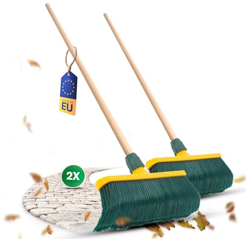 Novaliv 2 x Krallenbesen 30 cm Kunststoff mit Holzstiel I Laubbesen Gartenbesen I Straßenbesen Kehrbesen Gebogene Borsten