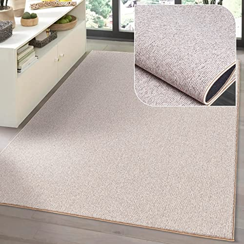 the carpet Natal Moderner einfarbiger Teppich Wohnzimmer, für die Küche geeignet, Tufting, robuster Kurzflor mit Filz-Rücken, weich & schmutzabweisend, Beige, 80 x 150 cm