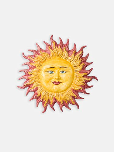 Terrecotte del Sole - Sole in ceramica siciliana originale per parete rosso diametro 40, realizzato e decorato a mano.