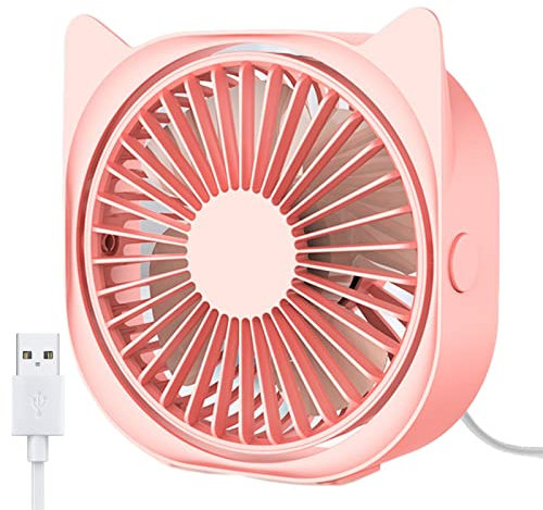 Cute Desk Fans Small Quiet - USB Mini Fans for Home Rooms Bedroom Desktop Nightstand Table Office Dorm Travel, Personal Fan Cat Animal Little Portable USB Plug-in Powered, Pink Blue (Pink)