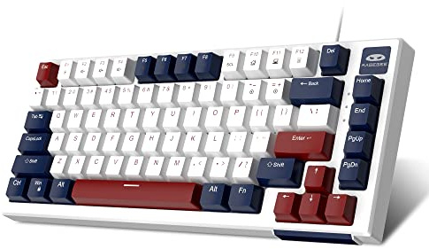 81-Key Hot-Swappable Mechanical Gaming Keyboard, 75% With Ice Blue Backlit, Anti-Ghosting, Red Switches for Windows Mac PC (Blue White)