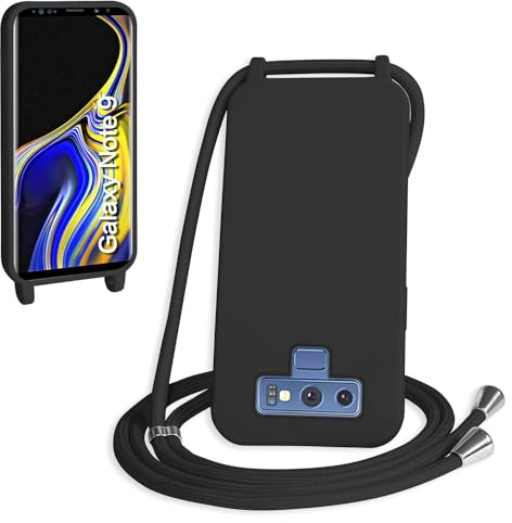 WenBaby Handykette für Samsung Galaxy Note 9 Hülle mit Band,Handyhülle mit Schnur zum Umhängen Silikon Seil Necklace Schutzhülle mit Kordel Tasche Case TPU Bumper für Galaxy Note 9- Schwarz