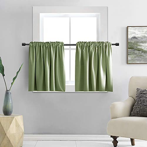 DONREN 30 Inch Length Curtain Tiers for Loft - Blackout Short Length Curtains for Bathroom(52 Inches Wide by 30 Inches Long,Sage Green,2 Panels)