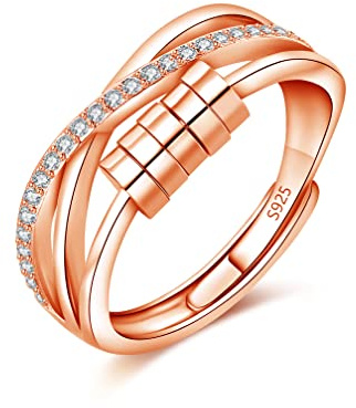 Loutade Silber Anxiety Rings, 925 Sterling Silber Damen Angst Ring, Offen Einstellbar Anti Stressring Dekompressionsringe, Unisex Unendlichkeit Angstring Fidget Ringe Zappelring mit Perlen & Zirkonia