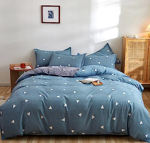GETIYA Weiß Dreieck Muster Bettwäsche 155x220 3Teilig Geometrische Bettbezug Blau Flauschige Mikrofaser Deckenbezug Damen Herren Einzelbett Wendebettwäsche mit 2 Kissenbezug 80x80