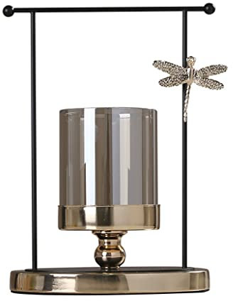 HEXEH Kerzenhalterhalter Nordic Iron Dragonfly Kerzenhalter, einfache Moderne Glasdekoration Kerzenhalter Ornamente for Hochzeit, Wohnzimmer, Abendessen mit Kerzenlicht, Party Kandelaber (Color : B)