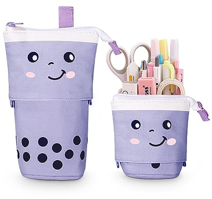 Xespis Federmäppchen Reißverschluss, Teleskopisch Mäppchen, 2-in-1 Standmäppchen, Federtasche Mädchen, Schüttelpenal Teenager, Schulmäppchen, für Mädchen Geschenke 7 8 9 10 11 12 Jahre(Lila)